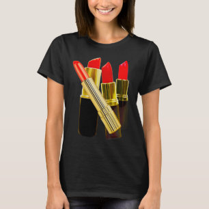 T-shirt T preto do batom - Sleeved por muito tempo