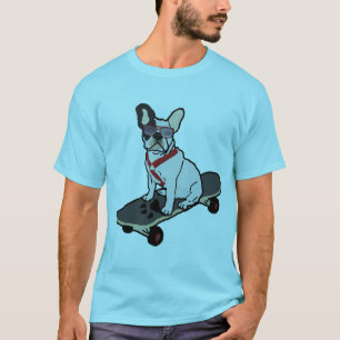 T-shirt T Skateboarding do buldogue francês w/sunglasses