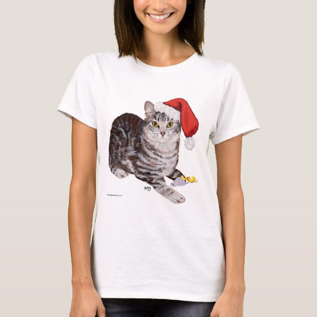 T-shirt Tabby Cat. de Shorthair Americano - Natal (Frente)