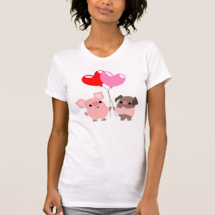 T-shirt Tangled das mulheres dos corações (porco