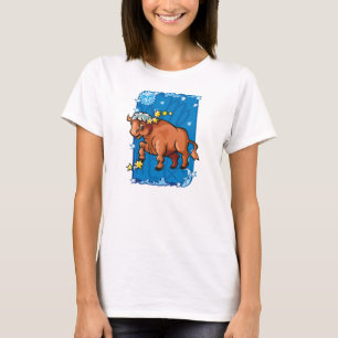 T-shirt Taurus bonito Bull no céu nocturno