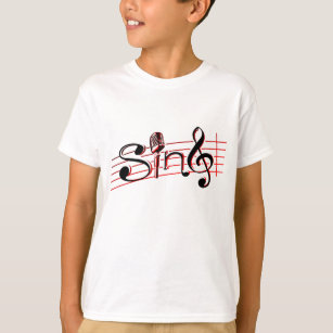 T-shirt Tê do logotipo preto e vermelho branco dos microfo
