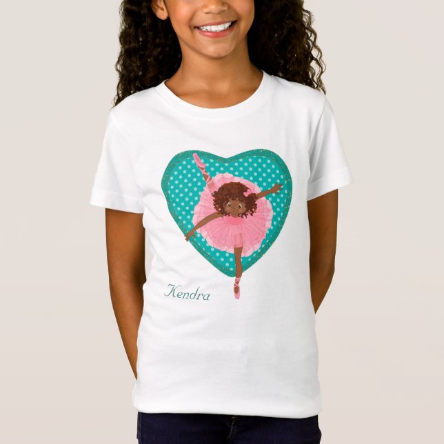 T-shirt Teal Polkadot Heart Pink Ballerina (Frente)