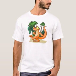 T-shirt Techo alaranjado em uma procura da ilha do