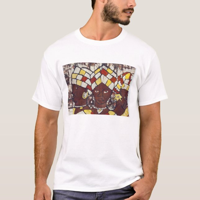 T-shirt Tecidos pintados à mão representando o dia a dia (Frente)
