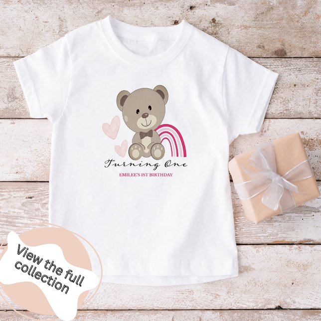 T-shirt Teddy Bear primeiro aniversario Rosa Toddl (Criador carregado)