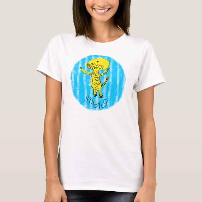 T-shirt Tee da Mulher Dino Amarela (Frente)