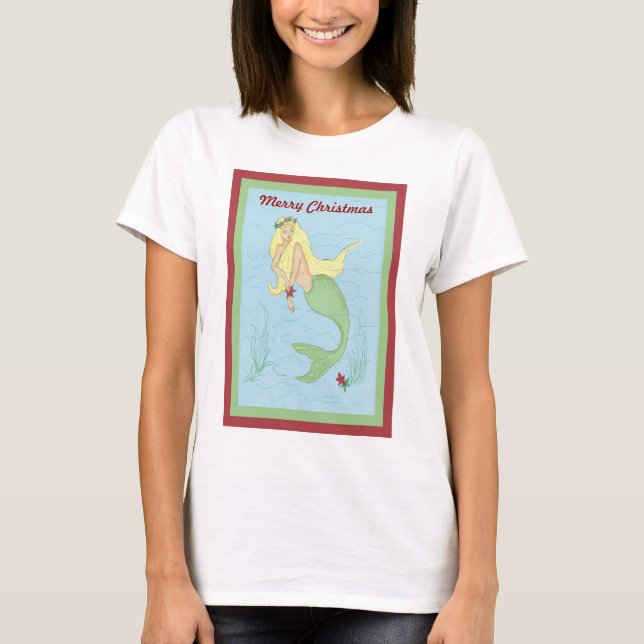 T-shirt Tee da Sereia de Natal (Frente)