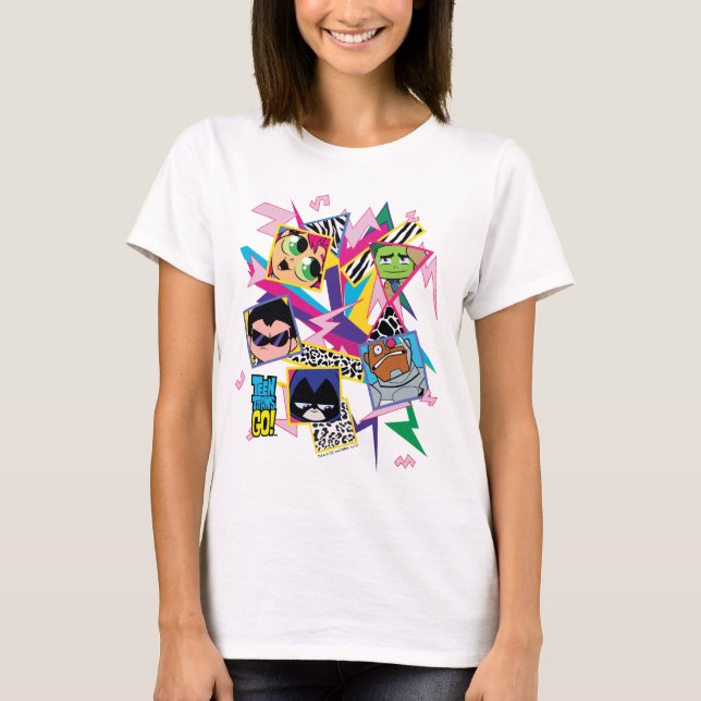 T-shirt Teen Titans Go! | Colagem em grupo dos anos 90 (Frente)
