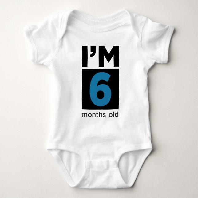 T-shirt Tenho 6 meses de idade azul (Frente)