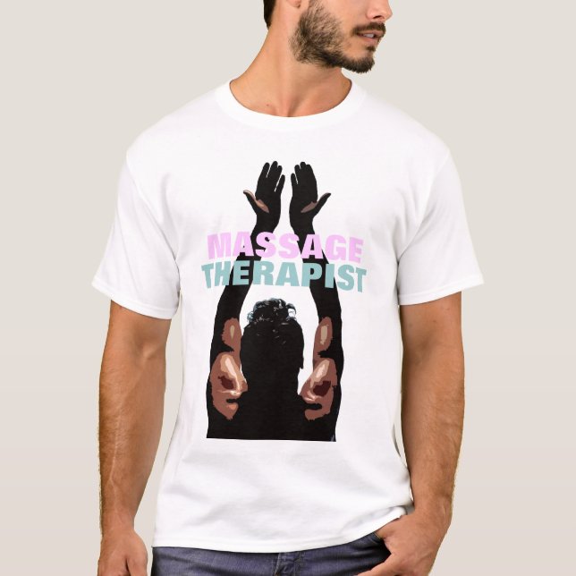 T-shirt Terapeuta da massagem que alcança acima (Frente)
