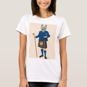 T-shirt Terrier, West Highland, em Kilt