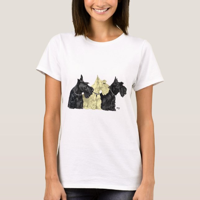 T-shirt Terriers Escoceses Preto e Trigo (Frente)