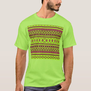 T-shirt Teste padrão asteca tribal cor-de-rosa amarelo de