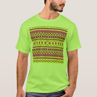 T-shirt Teste padrão asteca tribal cor-de-rosa amarelo de