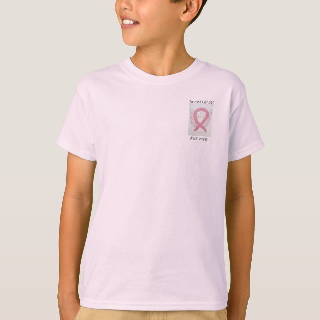 T-shirt Teto Anjo de Fita Rosa de Consciência do Cancer da (Frente)