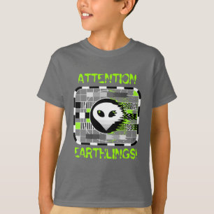 T-shirt Tevê da "EARTHLINGS do crânio ATENÇÃO!" o cinz