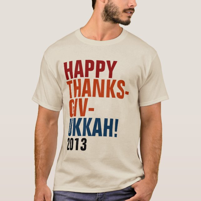 T-shirt Texto corajoso de Thanksgivukkah 2013 felizes (Frente)