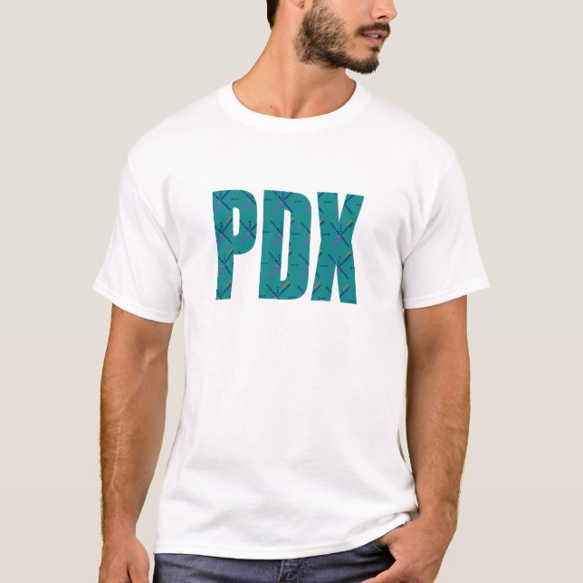 T-shirt Texto do tapete do aeroporto de PDX Portland (Frente)