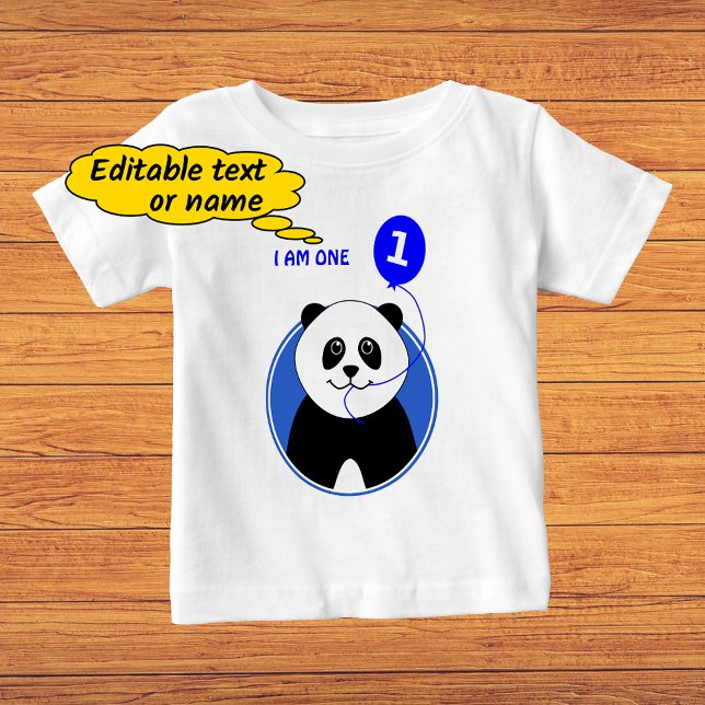 T-shirt Texto personalizado de panda fofo de primeiro aniv (Criador carregado)