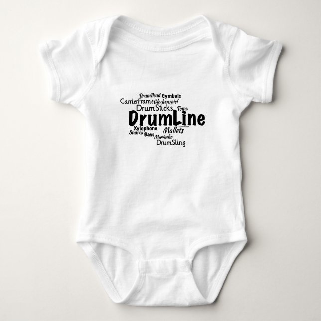 T-shirt Texto Preto da Nuvem do Texto em Linha de Drumline (Frente)