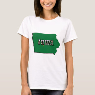 T-shirt Texto Verde do Mapa do Estado de Iowa e Texto Foto