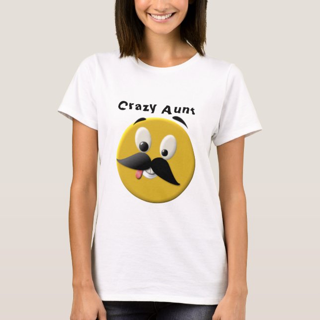 T-shirt Tia Louca e Feliz Rosto com bigode (Frente)