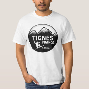 T-shirt Tignes France black white snowboard value tee