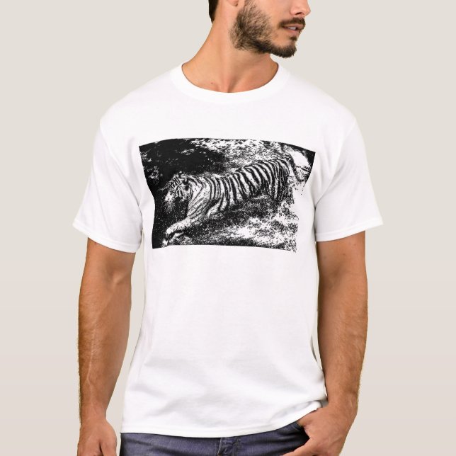 T-shirt Tigre de Atacar Preto e Branco (Frente)