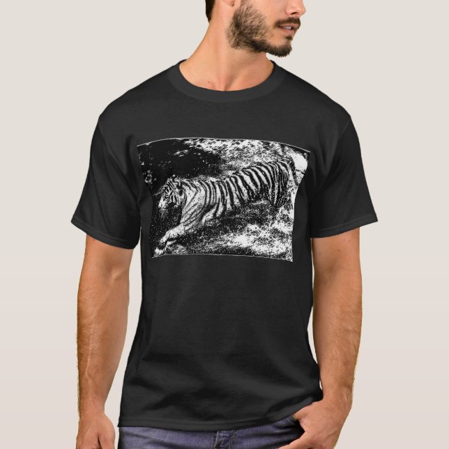 T-shirt Tigre de Atacar Preto e Branco (Frente)