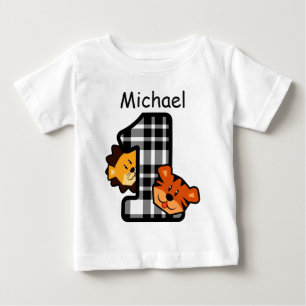 T-shirt Tigre de Xadrez primeiro aniversario e Leão de 1 a