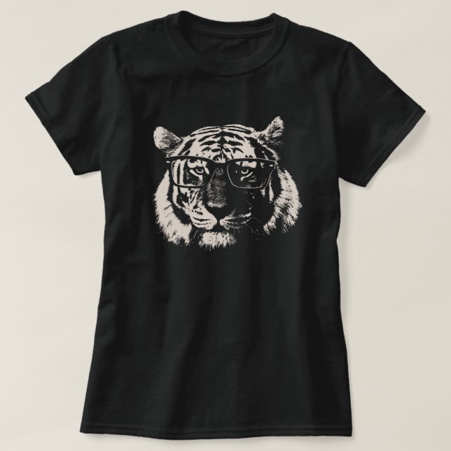 T-shirt Tigre do hipster com vidros (Frente do Design)