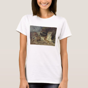 T-shirt Tigre novo que joga com sua mãe, 1830 (óleo sobr