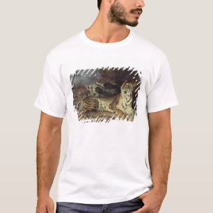 T-shirt Tigre novo que joga com sua mãe, 1830 (óleo sobr