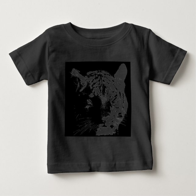 T-shirt Tigre Pop de Arte Preto e Branco (Frente)