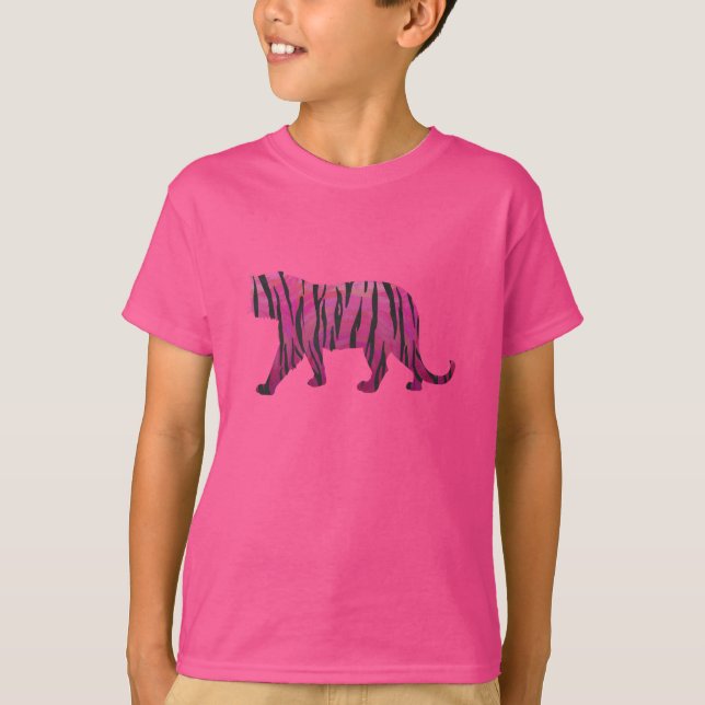 T-shirt Tigre preto e rosa quente Silhouette (Frente)
