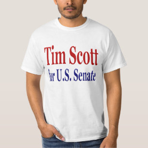 T-shirt Tim Scott para o Senado com texto azul vermelho