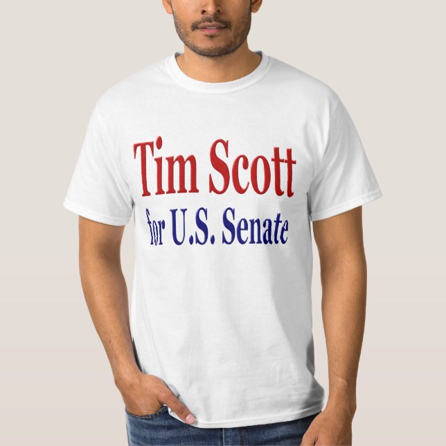 T-shirt Tim Scott para o Senado com texto azul vermelho (Frente)