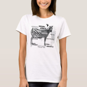 T-shirt Tipografia da Zebras Única a Preto e Branco