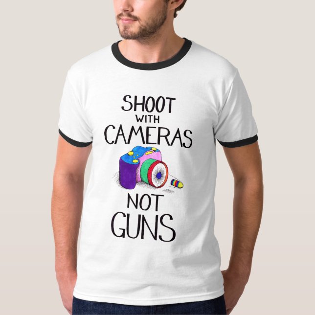 T-shirt Tiro com câmeras, não armas (Frente)