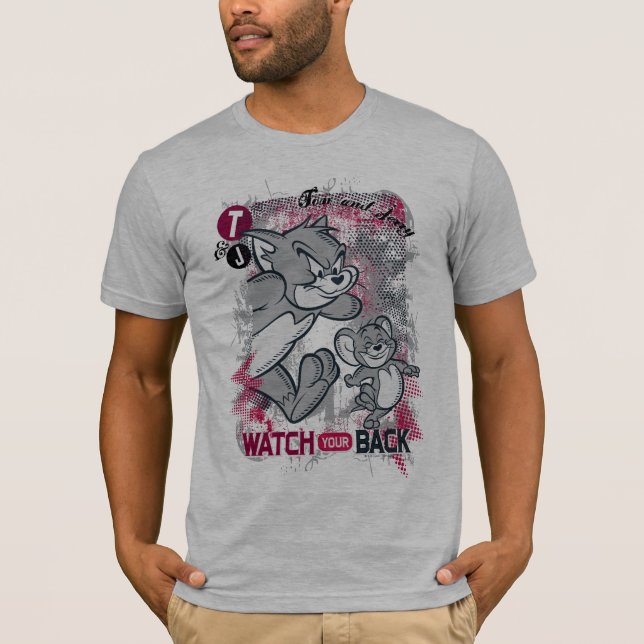 T-shirt Tom e Jerry vigiam suas costas (Frente)