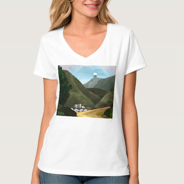 T-shirt Tome uma caminhada. O V-pescoço das mulheres (Frente)