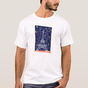 T-shirt Torre Eiffel com estrelas e espirais