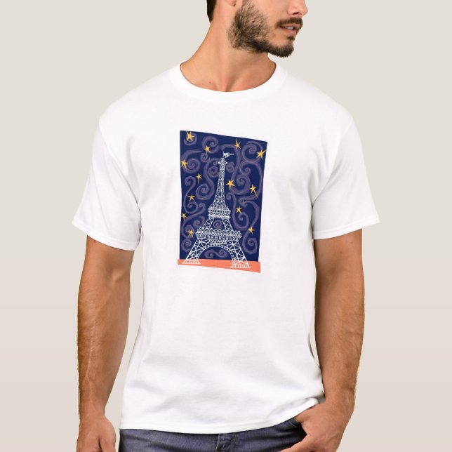T-shirt Torre Eiffel com estrelas e espirais (Frente)