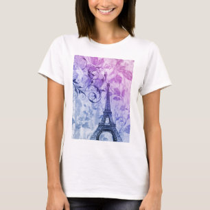T-shirt torre Eiffel roxa chique feminino bonito de Paris