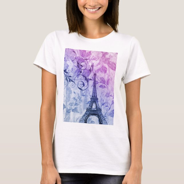 T-shirt torre Eiffel roxa chique feminino bonito de Paris (Frente)