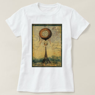 T-shirt Torre Eiffel Steampunk e balão de ar quente