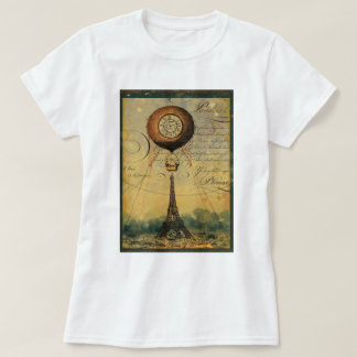 T-shirt Torre Eiffel Steampunk e balão de ar quente