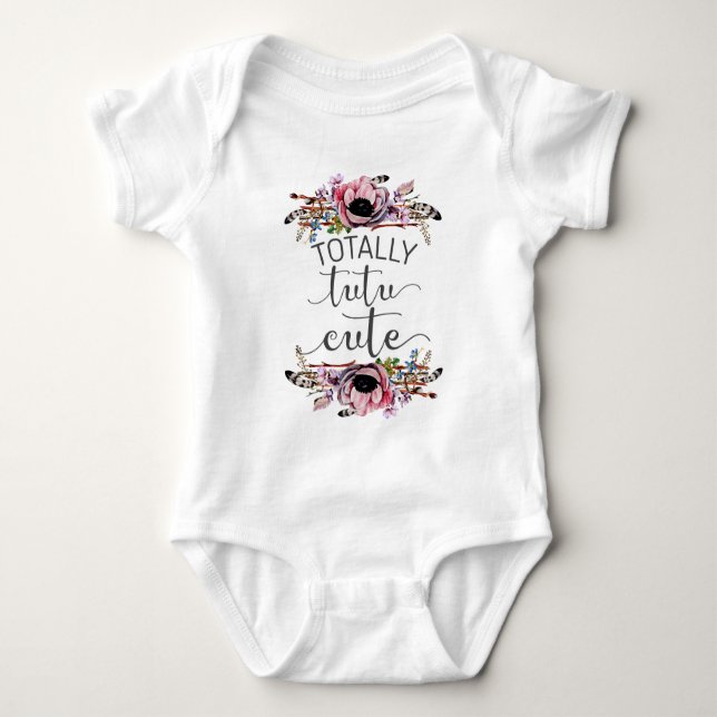 T-shirt Totalmente Tutu Lindo Bebê Menina Boho Floral Mold (Frente)