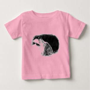 T-shirt Trabalho de arte de desenho do lobo da Cinza branc